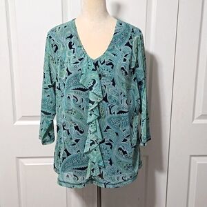 Croft & Barrow.  Women's 2X. Green and Black Swirled Pattern. EUC.